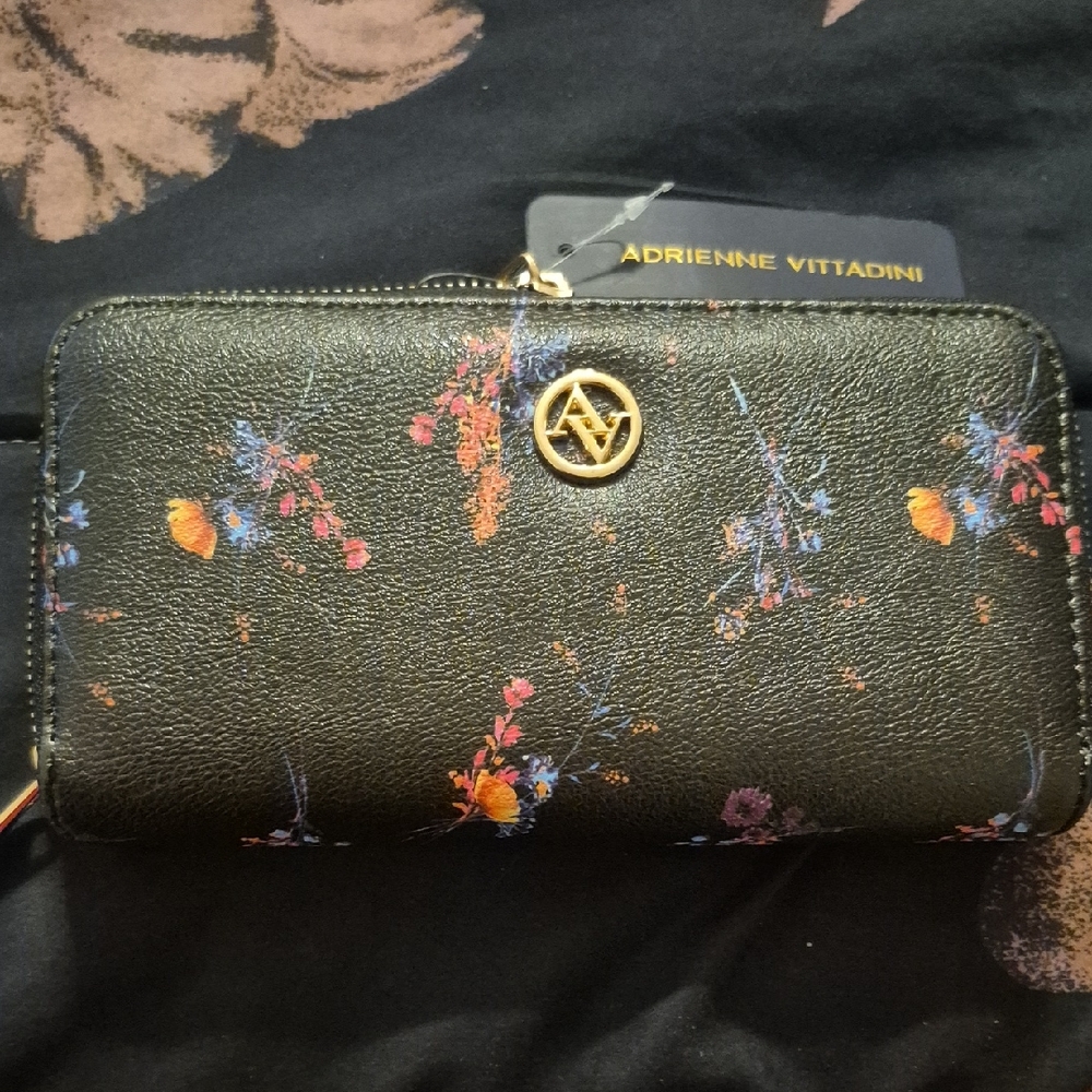 Adrienne Vittadini Black Floral Women's Wallet
